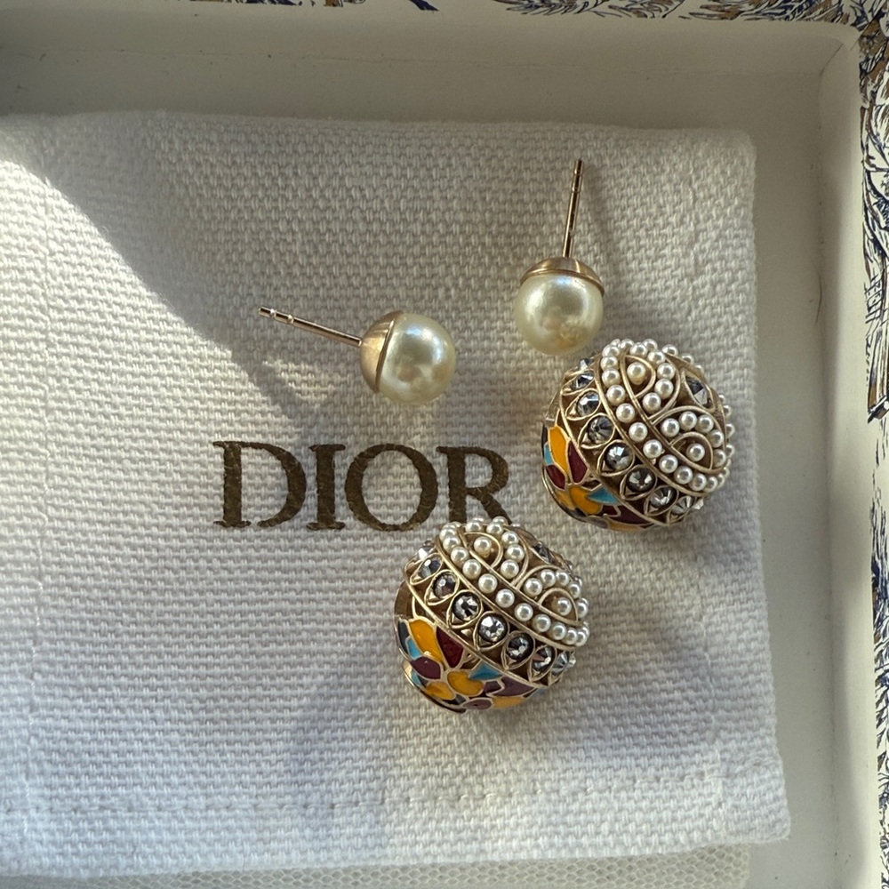 Dior Gold and Multicolor Pearl Tribales Earrings - Picture 4 of 4